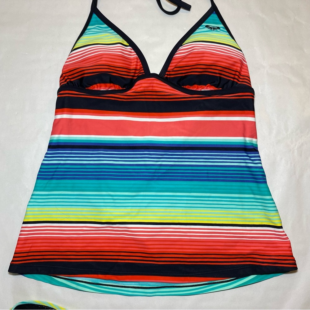 Roxy Swimsuit Two Piece Set Tankini Halter Multicolored Striped Women’s Medium - Picture 3 of 7